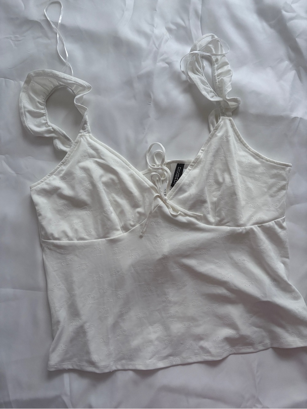 H&M White Lace-Effect Tie-Front Camisole